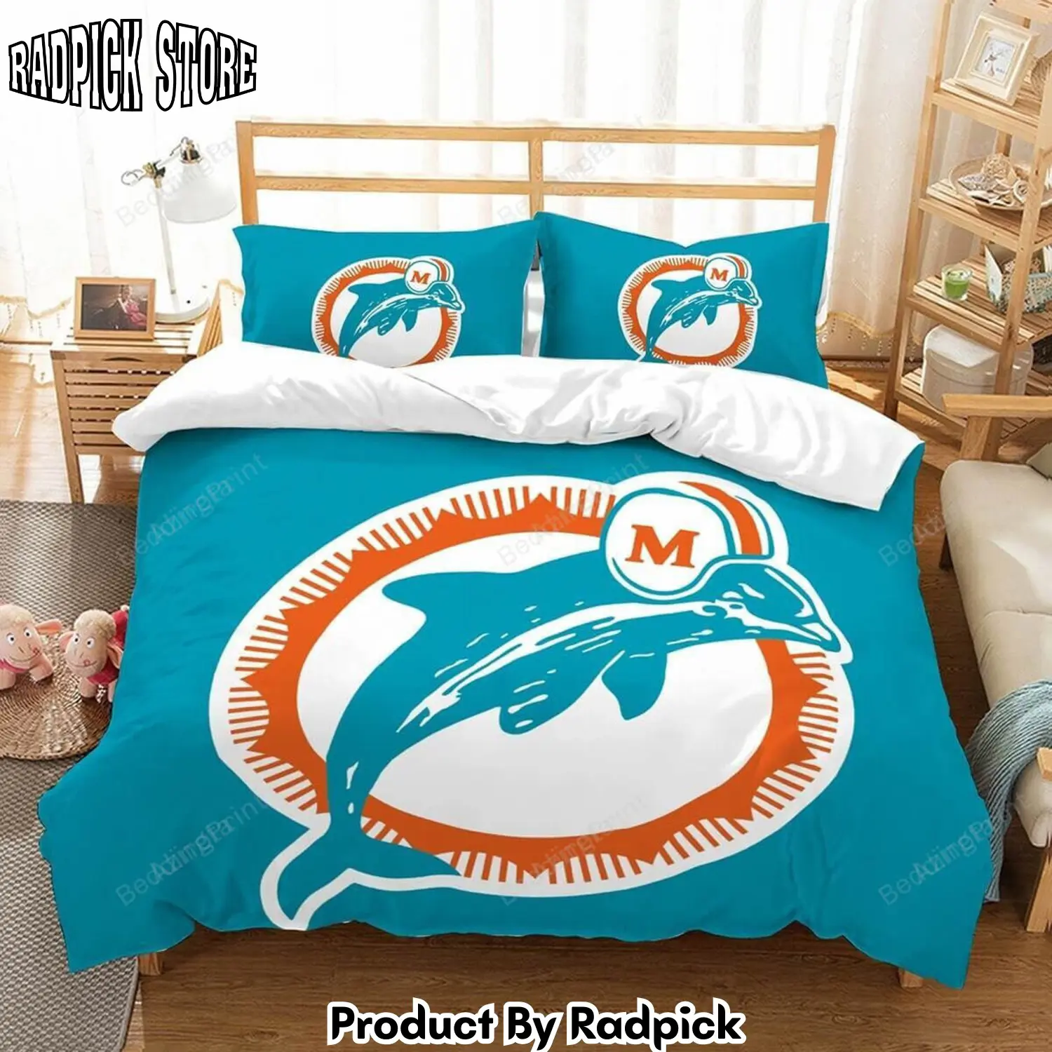Radpick 3d miami dolphins bed sheets duvet cover 3pcs bedding set duvet cover and pillow cases gift for fan rp3278956